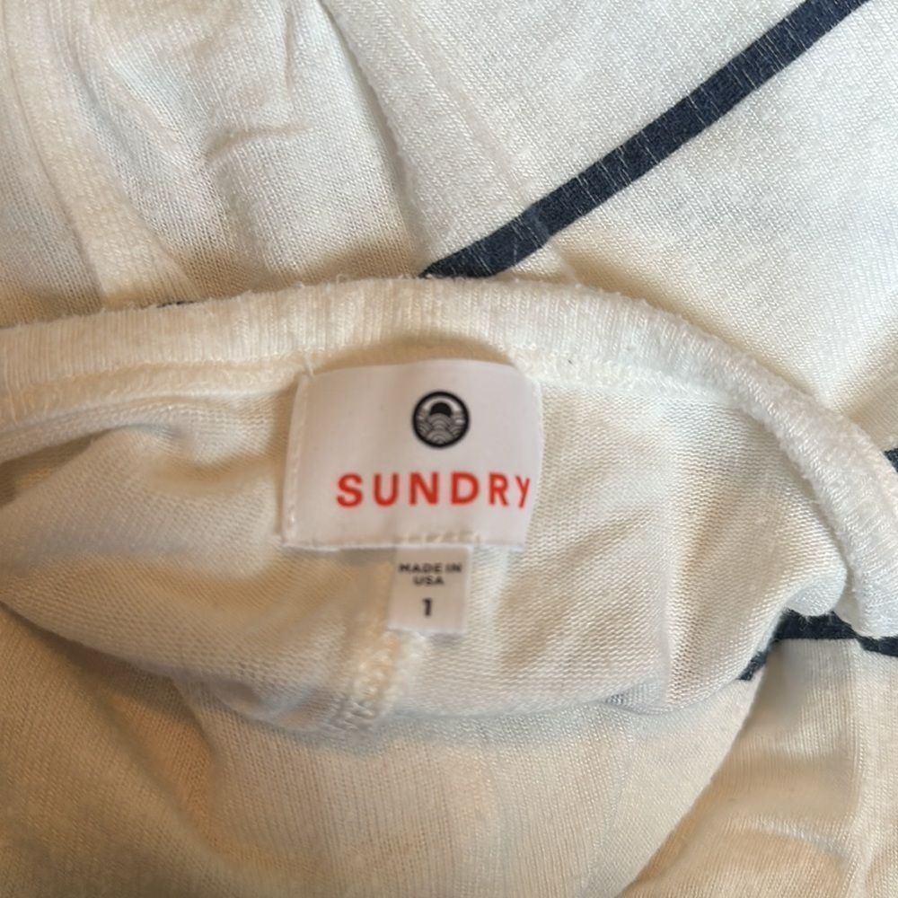 Sundry sz 1 boat neck casual nautical navy white striped long sleeve top - Picture 4 of 5